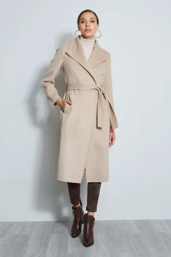 Tahari Long Double Face Vegan Trim Wool Coat