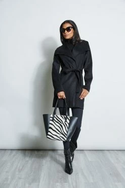 Tahari Double Face Wool Lightweight Wrap Coat