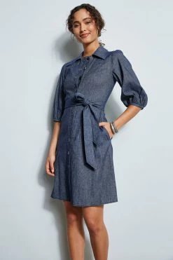 Elie Tahari Stretch Denim Dress -Elie Tahari Sales 2023 C508R600 STRETCHDENIMDRESS INDIGO 2FRONT 1719
