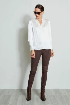 Elie Tahari Contour Silk Satin Shirt -Elie Tahari Sales 2023 CONTOURSILKSHIRT E807G502 FRESHPEARL 1HERO 2492