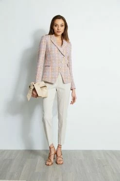 Elie Tahari Tweed 3 Button Blazer -Elie Tahari Sales 2023 CR405K200 PUTTYMELANGE E403F103 MULTI E207G503 BUFF 1Hero 013