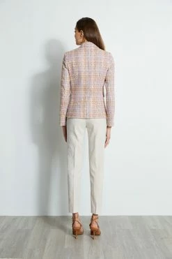 Elie Tahari Tweed 3 Button Blazer -Elie Tahari Sales 2023 CR405K200 PUTTYMELANGE E403F103 MULTI E207G503 BUFF 3back 005