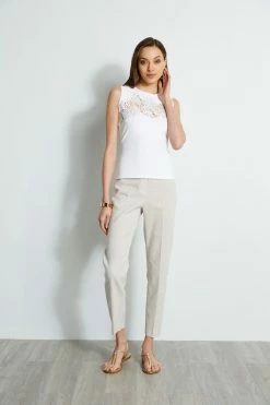 Elie Tahari Sleeveless Lace Insert Sweater -Elie Tahari Sales 2023 CR405K200 PUTTYMELANGE E405K103 PUTTYMELANGE E45XB503 PEARL 2front 022