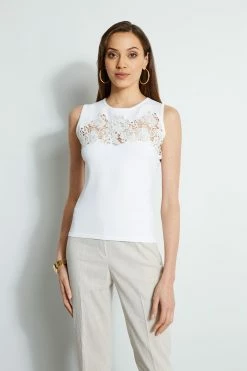 Elie Tahari Sleeveless Lace Insert Sweater