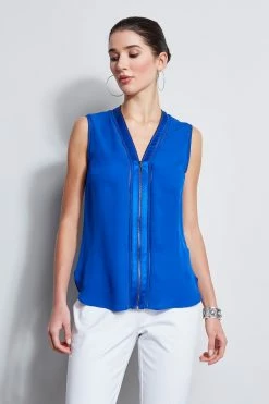 Elie Tahari Silk Zip Shirt -Elie Tahari Sales 2023 E1011202 VibeBlue E110N512 VibeBlue 2FRONT 3446