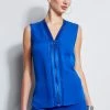 Elie Tahari Silk Zip Shirt -Elie Tahari Sales 2023 E1011202 VibeBlue E110N512 VibeBlue 2front 3145