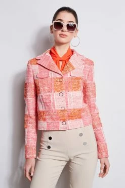 Elie Tahari Cropped Plaid Jacket 10 Elie Tahari Cropped Plaid Jacket -Elie Tahari Sales 2023 E1087202 IslandSand E202R103 Multi E25X3502 Peony 2front 1556