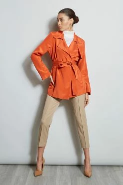 Silk Trench Jacket -Elie Tahari Sales 2023 E1087202 IslandSand ETR21253 WildFlower 1HERO 0559