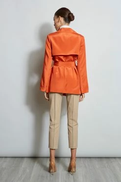 Silk Trench Jacket -Elie Tahari Sales 2023 E1087202 IslandSand ETR21253 WildFlower 3BACK 0569