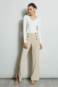 Elie Tahari Slit Button Pant 10 Elie Tahari Slit Button Pant -Elie Tahari Sales 2023 E1087202 IslandSand ETR22170 SkyWhite 1HERO 587
