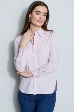 Elie Tahari Embroidered Shoulder Shirt -Elie Tahari Sales 2023 E2017532 PINK SHELL 2FRONT 039