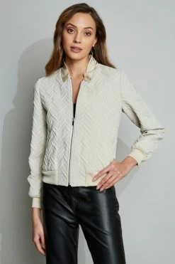 Elie Tahari Jacquard Bomber -Elie Tahari Sales 2023 E201A122 BUFF 2FRONT 083
