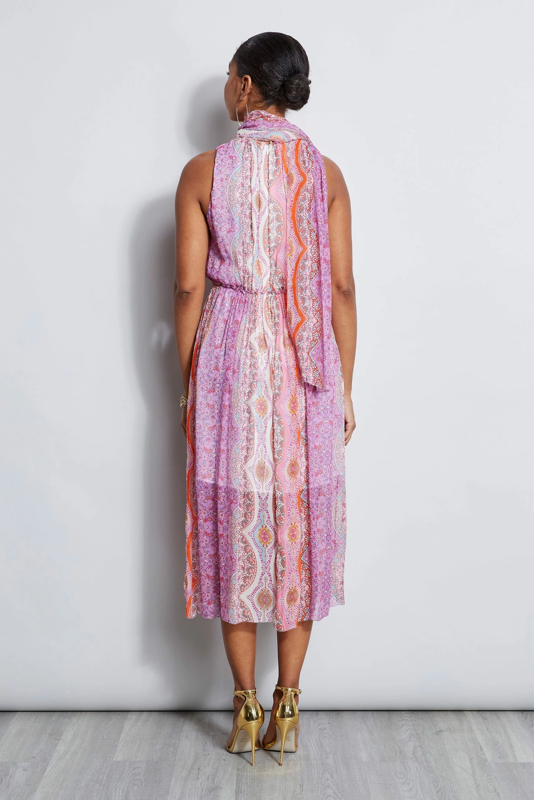Elie Tahari Crinkle Silk Paisley Midi Dress 6 Elie Tahari Crinkle Silk Paisley Midi Dress - Image 4