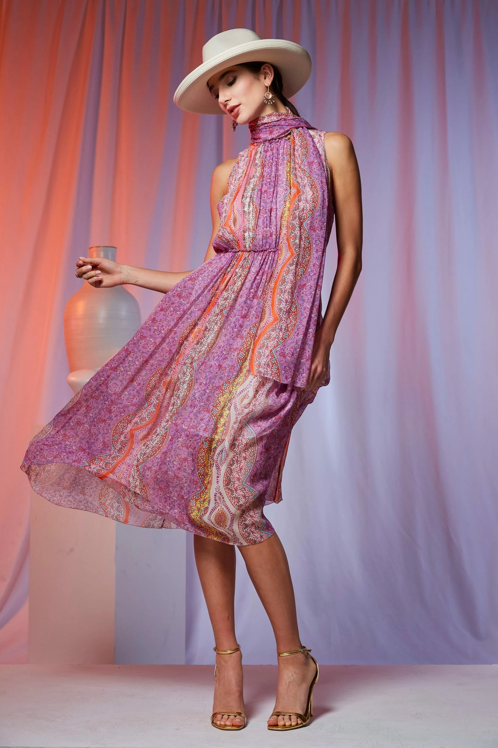 Elie Tahari Crinkle Silk Paisley Midi Dress 4 Elie Tahari Crinkle Silk Paisley Midi Dress - Image 2