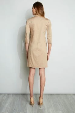Elie Tahari Tie Up Poplin Dress -Elie Tahari Sales 2023 E2044602 RATTAN 3BACK 046