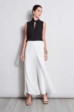 Elie Tahari Sleeveless Silk Twist Shirt -Elie Tahari Sales 2023 E2087203 Foam E210N503 Black 1HERO 1837