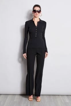 Elie Tahari Long Sleeve Polo Sweater -Elie Tahari Sales 2023 E2087223 Black E25X3503 Black 1HERO 2031