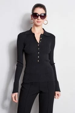 Elie Tahari Long Sleeve Polo Sweater