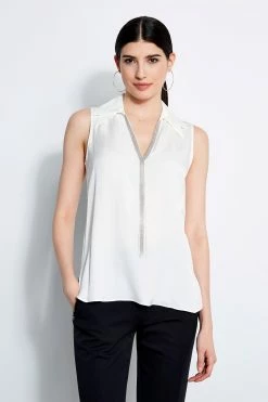 Elie Tahari Sleeveless Silk Chain Collar Shirt