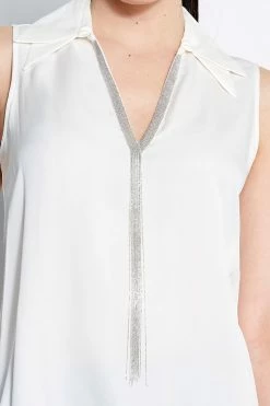 Elie Tahari Sleeveless Silk Chain Collar Shirt -Elie Tahari Sales 2023 E20M020U BLACK E310N503 FRESHPEARL 2front 4507 1