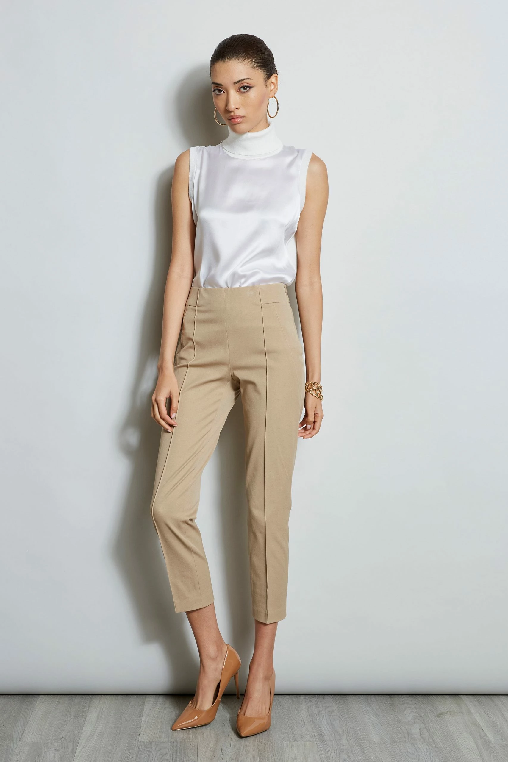 Elie Tahari Pintuck Cropped Stretch Twill Pant 4 Elie Tahari Pintuck Cropped Stretch Twill Pant - Image 2