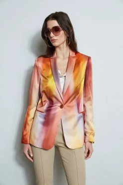 Elie Tahari Ombre Silk Satin Blazer 11 Elie Tahari Ombre Silk Satin Blazer -Elie Tahari Sales 2023 E20M021U RATTAN E502F103 GINGER E207G503 BUFF 2FRONT 473
