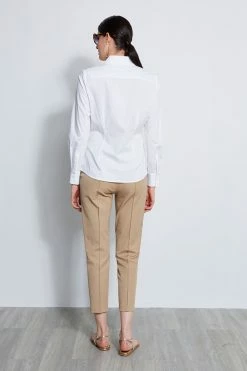 Elie Tahari Classic Poplin Shirt -Elie Tahari Sales 2023 E20M021U RATTAN E8017502 WHITE 3BACK 2335