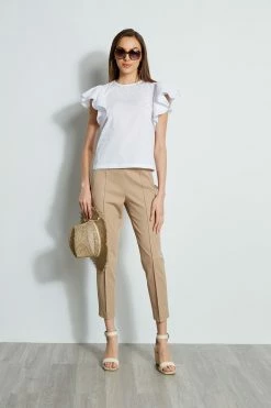 Tiered Flutter Sleeve Cotton Shirt -Elie Tahari Sales 2023 E20M021U RATTAN ETR31254 WHITESTAR 4styling 754