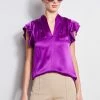 Elie Tahari Silk Satin Flutter Shirt -Elie Tahari Sales 2023 E20M021U Rattan E207G513 Wildberry 2FRONT 2239