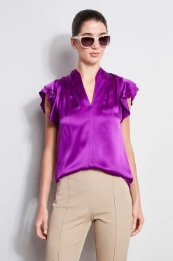 Elie Tahari Silk Satin Flutter Shirt
