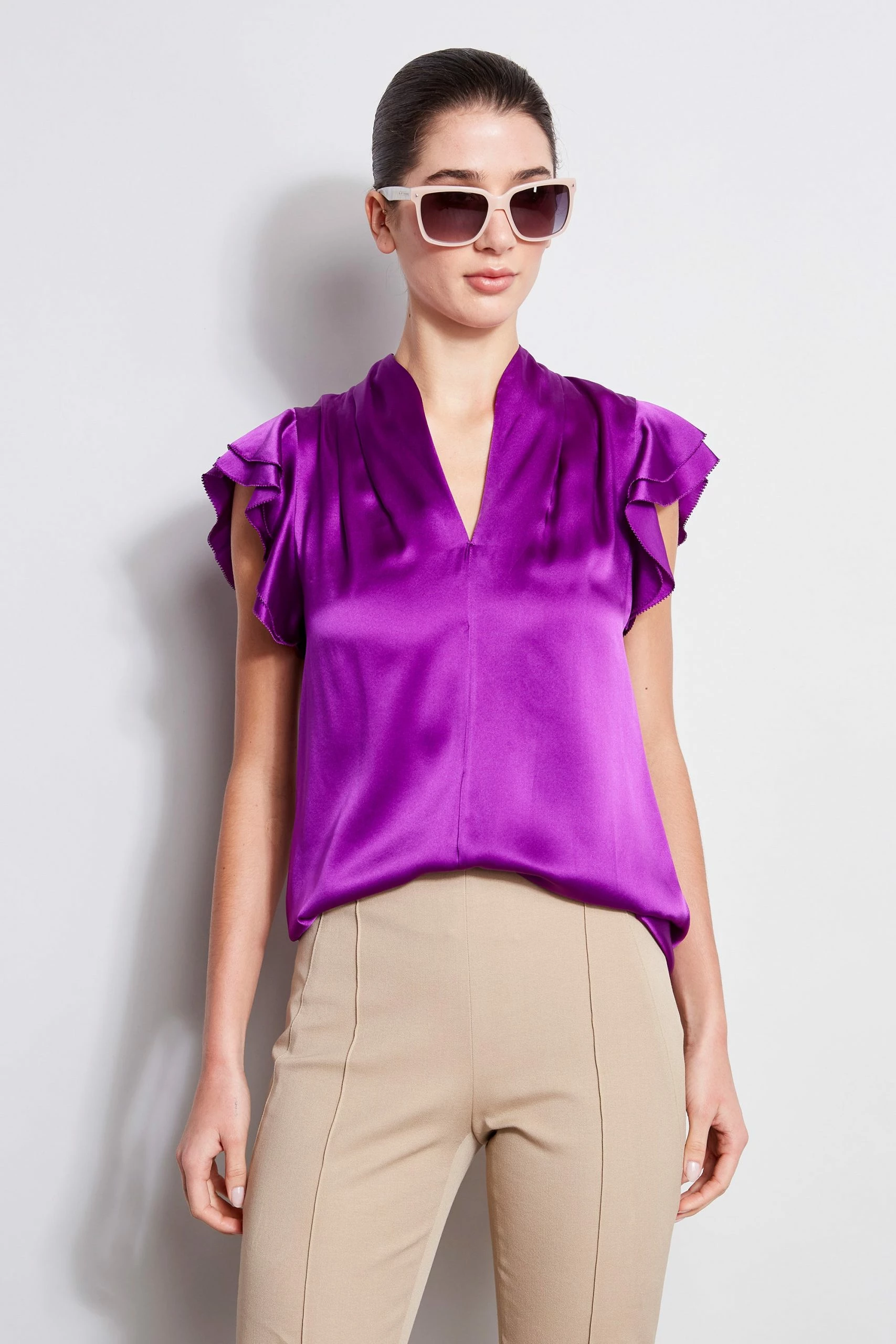Elie Tahari Silk Satin Flutter Shirt 3 Elie Tahari Silk Satin Flutter Shirt