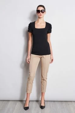 Elie Tahari Puff Sleeve Square Neck Knit -Elie Tahari Sales 2023 E20M021U Rattan E25X3503 TropicPink 1HERO 2199