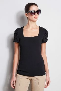 Elie Tahari Puff Sleeve Square Neck Knit