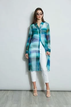 Elie Tahari Ombre Silk Chiffon Maxi Shirt