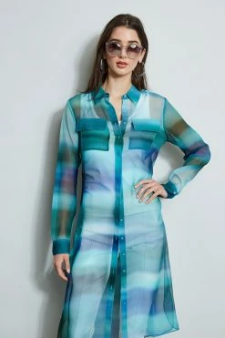 Elie Tahari Ombre Silk Chiffon Maxi Shirt -Elie Tahari Sales 2023 E20M021U WHITE E502E603 GREEN CU59150U WHITE 2front 315