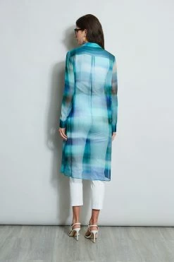 Elie Tahari Ombre Silk Chiffon Maxi Shirt -Elie Tahari Sales 2023 E20M021U WHITE E502E603 GREEN CU59150U WHITE 3back 332