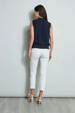 Elie Tahari Silk Contour Rib Shirt 15 Elie Tahari Silk Contour Rib Shirt -Elie Tahari Sales 2023 E20M021U WHITE E510N503 STARGAZER 3BACK 171