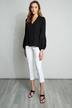 Elie Tahari Embroidered Long Sleeve Shirt -Elie Tahari Sales 2023 E210N502 BLACK 1HERO 013