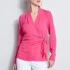 Elie Tahari Long Sleeve Silk Wrap Shirt -Elie Tahari Sales 2023 E210N513 TROPICPINK 2FRONT 3586