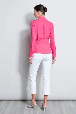 Elie Tahari Long Sleeve Silk Wrap Shirt 7 Elie Tahari Long Sleeve Silk Wrap Shirt -Elie Tahari Sales 2023 E210N513 TROPICPINK 3BACK 3577