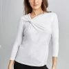 Elie Tahari Asymmetrical 3/4 Twist Knit -Elie Tahari Sales 2023 E256B501 ASYM3 4TWISTKNIT WHITE 0263 2FRONT