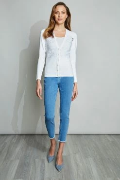 Elie Tahari Lace Insert Cardigan -Elie Tahari Sales 2023 E25X1502 WHITE 1HERO 002