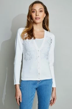 Elie Tahari Lace Insert Cardigan