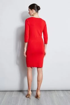 Elie Tahari Scallop V-Neck Dress -Elie Tahari Sales 2023 E25X9603 CalypsoRed 3BACK 4268