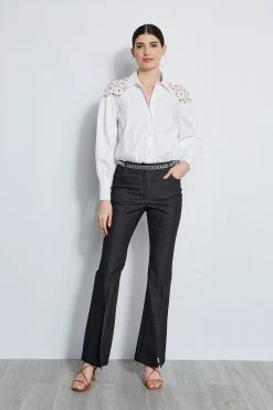 Cotton Lace Sleeve Button Down Shirt 9 Cotton Lace Sleeve Button Down Shirt -Elie Tahari Sales 2023 E302P203 INDIGO ETR31229 SKYWHITE 1HERO 1817
