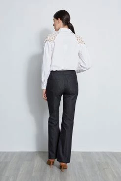 Cotton Lace Sleeve Button Down Shirt 11 Cotton Lace Sleeve Button Down Shirt -Elie Tahari Sales 2023 E302P203 INDIGO ETR31229 SKYWHITE 3BACK 1841