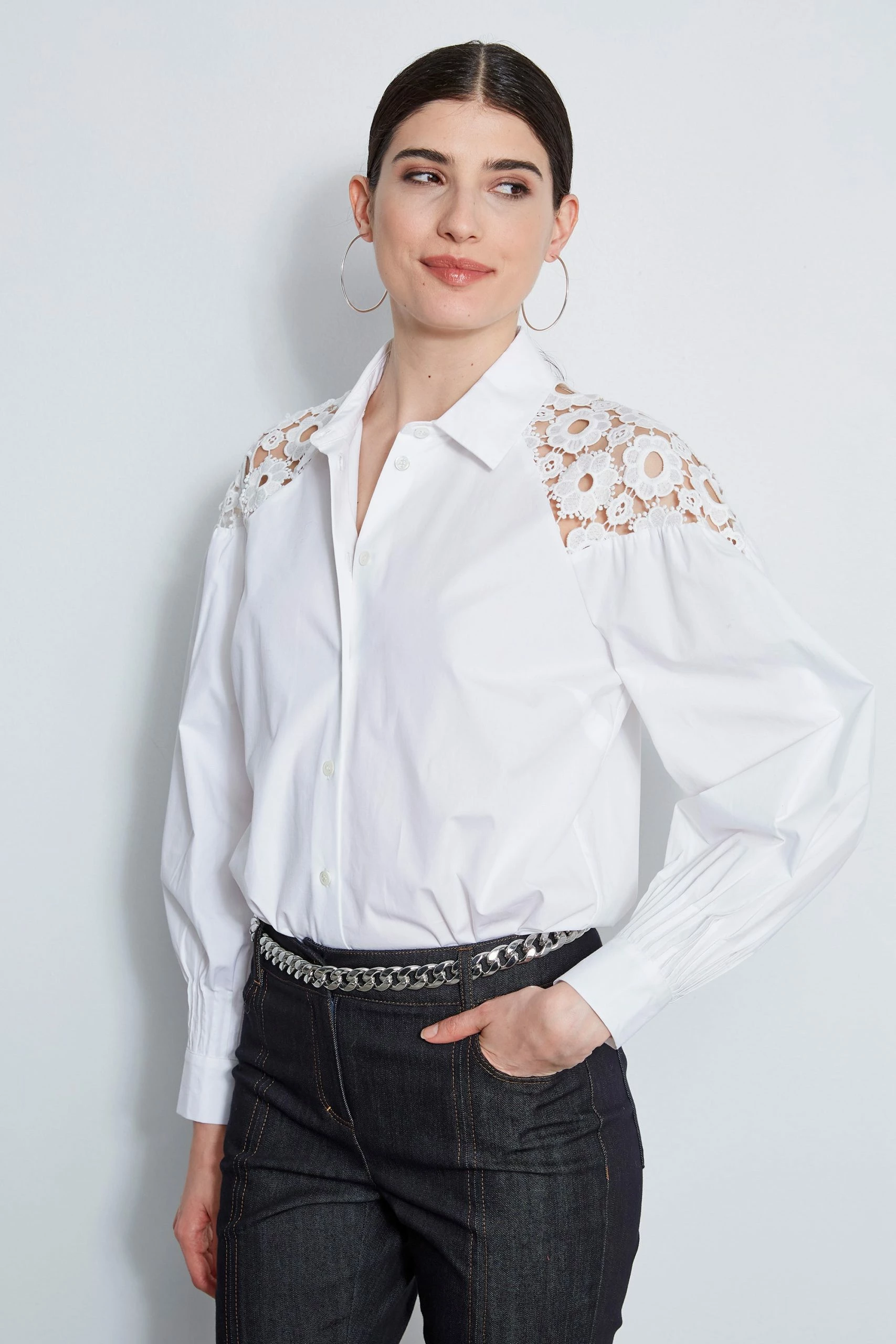 Cotton Lace Sleeve Button Down Shirt 3 Cotton Lace Sleeve Button Down Shirt