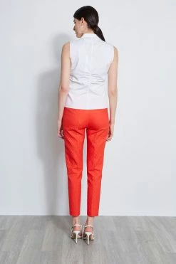 Elie Tahari Sleeveless Ruched Shirt -Elie Tahari Sales 2023 E3033203 TOMATO E2017512 WHITE 3BACK 1540