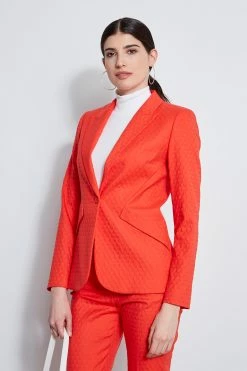 Elie Tahari Jacquard Stretch Panel Blazer -Elie Tahari Sales 2023 E3033203 TOMATO E3033103 TOMATO ETR14170 CLOUD 2front 4531
