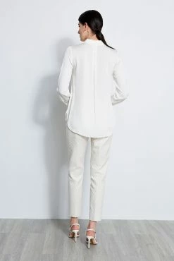 Elie Tahari Long Sleeve Silk Contour Shirt -Elie Tahari Sales 2023 E3033203 VANILLABEAN E310N513 FRESHPEARL 3BACK 1283